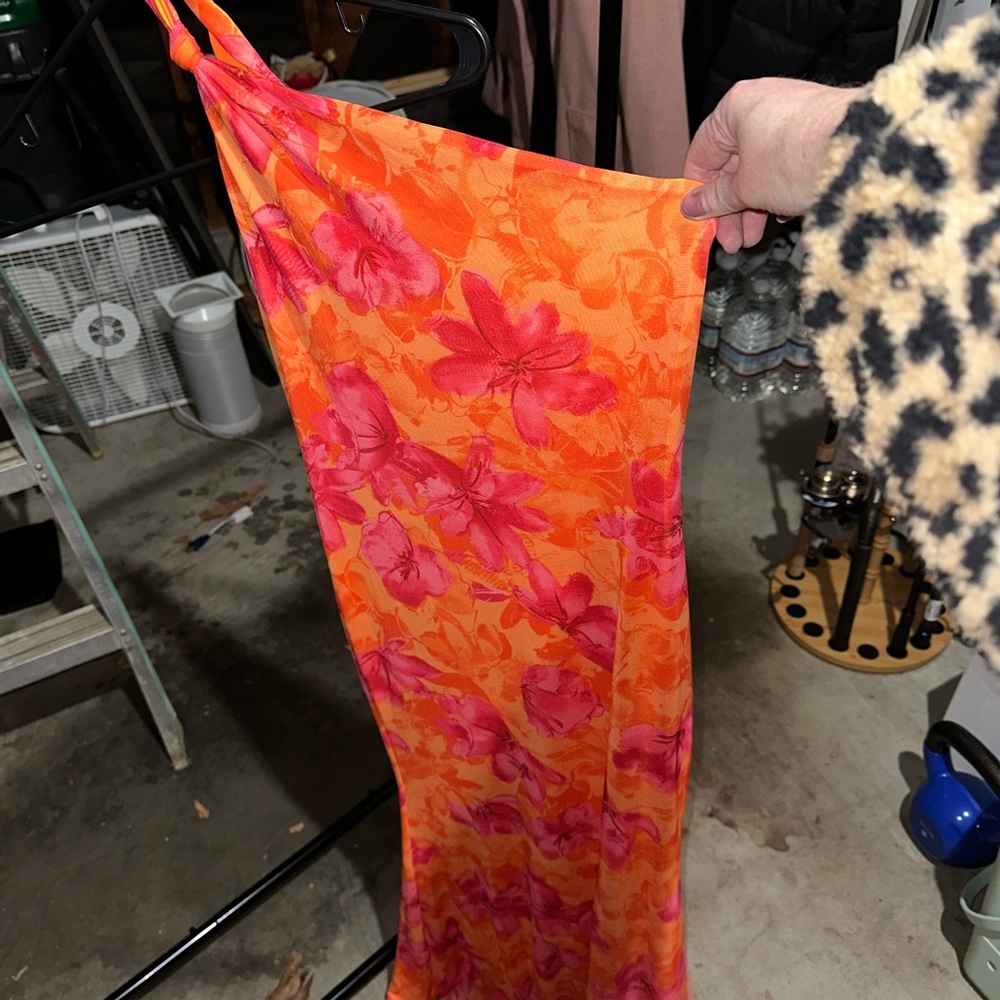 Vibrant Orange and Pink Floral Dress